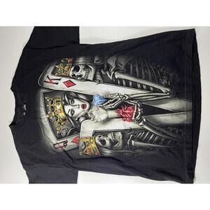 Graphic Black T-Shirt with Queen and King Skeleton Design